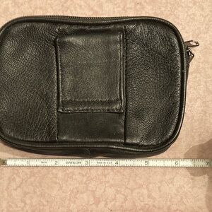 Classic Black Leather Wallet with 3 zippers, belt loop, small cell phone holder